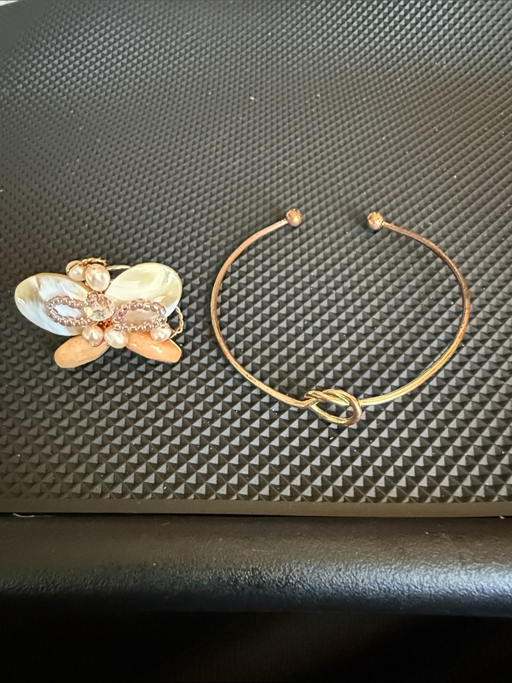 Gold Tone Knot Cuff Bracelet and Butterfly ring - Gold